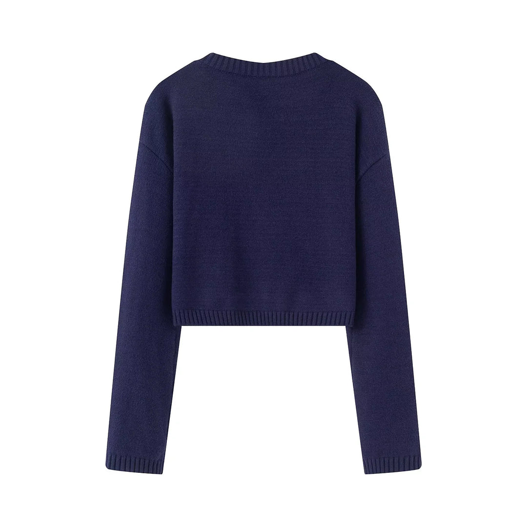 Damen nan kurz geschnittener Strickpullover mit Intarsien-Schleifenmotiv Drune