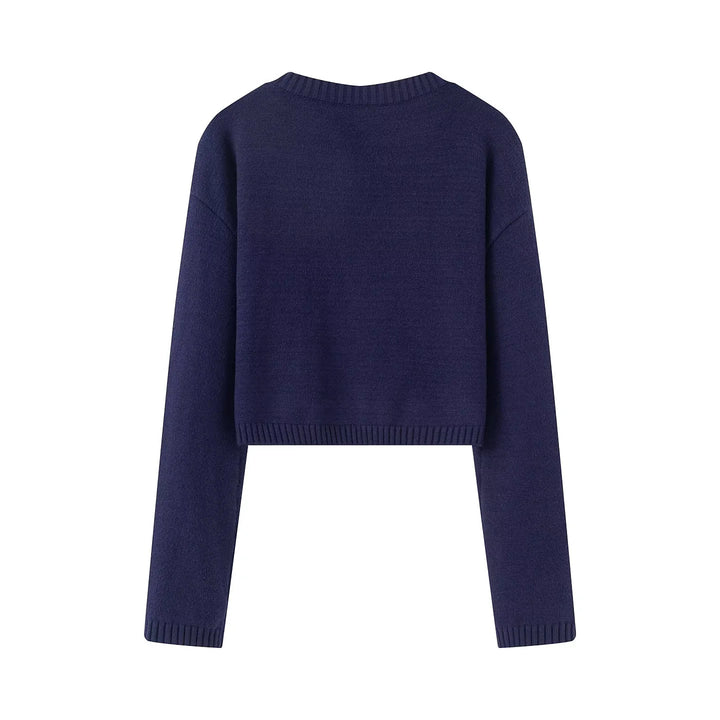 Damen nan kurz geschnittener Strickpullover mit Intarsien-Schleifenmotiv Drune