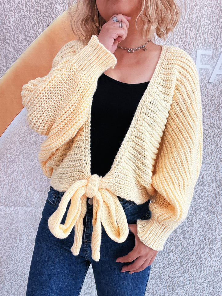 Damen lässiger Strickcardigan mit modischen Bindebändern und oversize Passform Drune