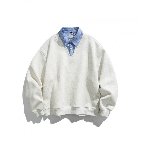 Herren Oversized Sweatshirt mit eingesetztem Hemdkragen und V-Ausschnitt Drune
