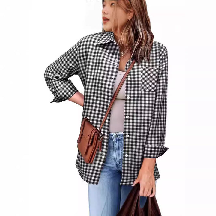 Femme Button-Up Gingham Check Shirt Drune