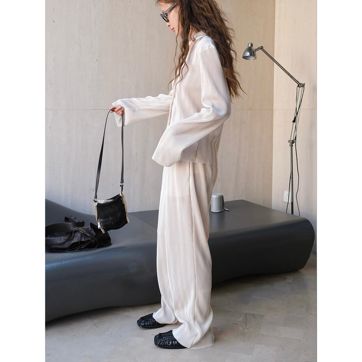 Damen Weite Palazzo‑Hose aus geripptem Feinstrick mit Elastbund Drune