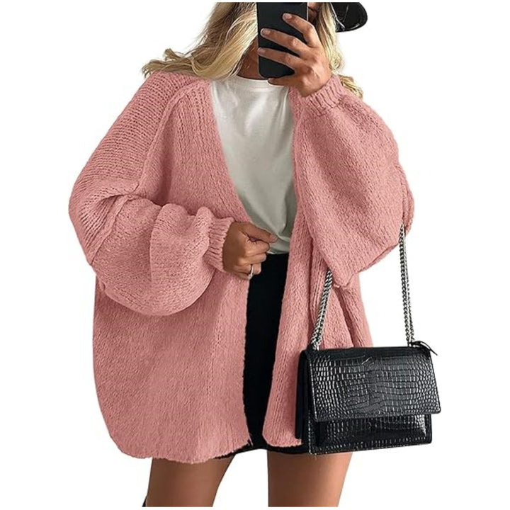 Damen Oversize Strickcardigan mit Ballonärmeln und offener Front Drune