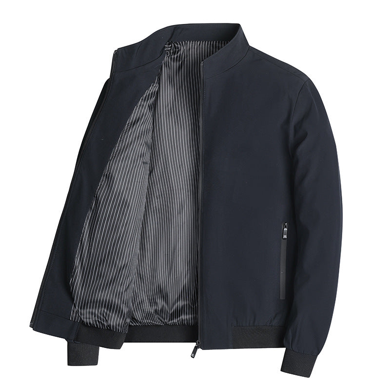 Herren leichte Blousonjacke mit Stehkragen, gestreiftem Innenfutter und Reißverschlusstaschen Drune