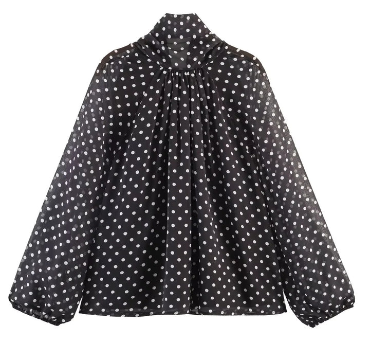 Damen 100+ Chiffonbluse mit Schleifenkragen, Puffärmeln und Tupfenprint Drune
