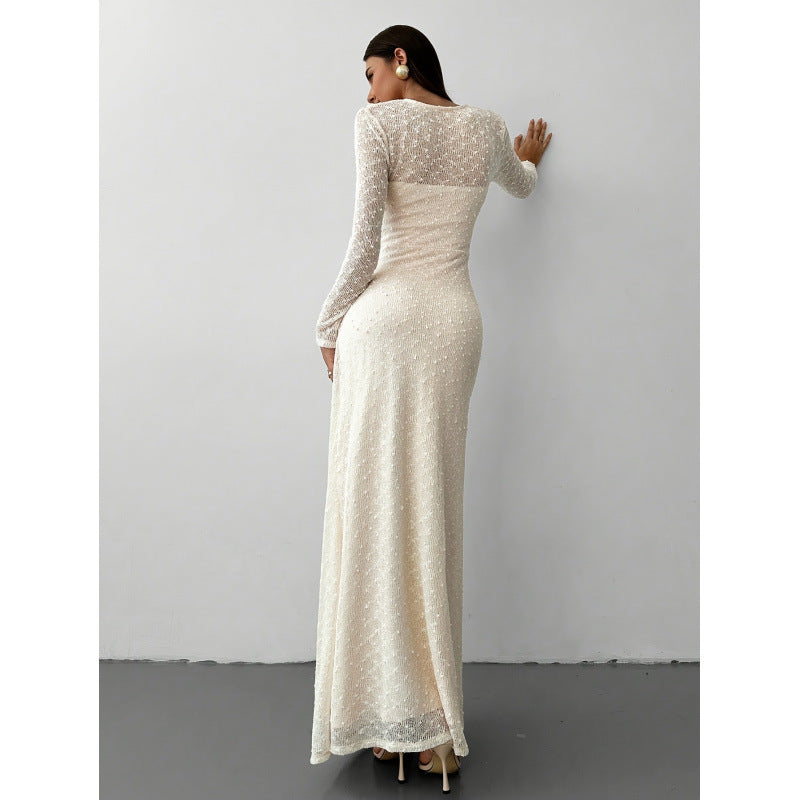 Damen Maxikleid mit transparenten Ärmeln Drune