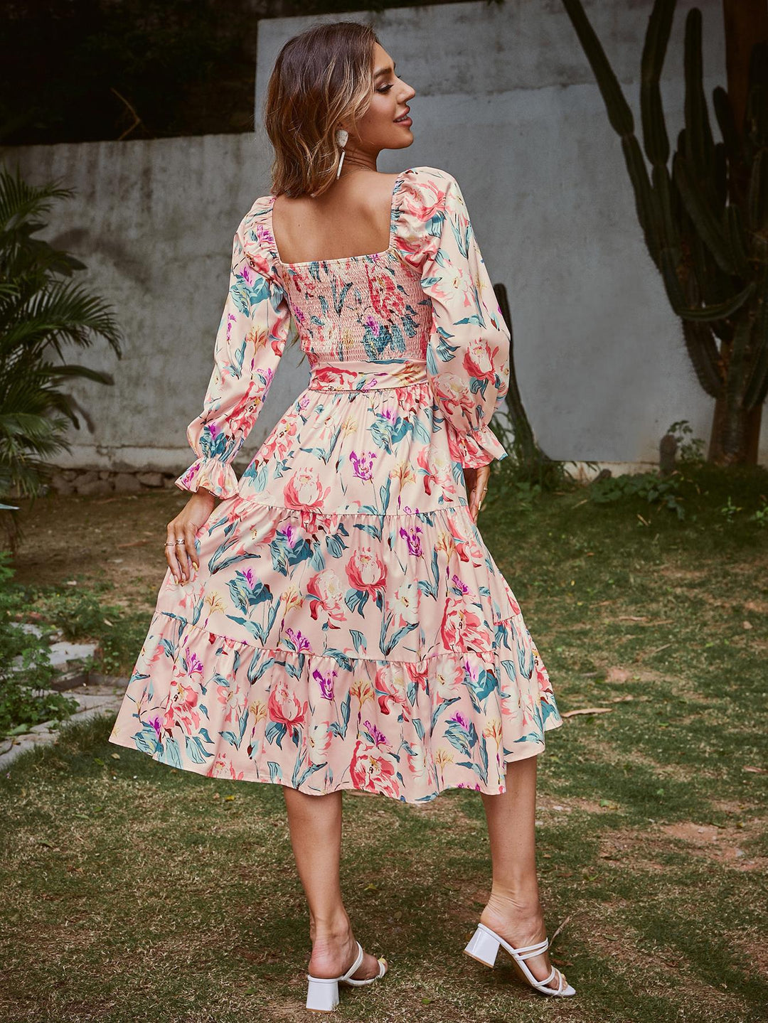 Damen Off-Shoulder Maxikleid mit floralem Print und Rüschendetails Drune