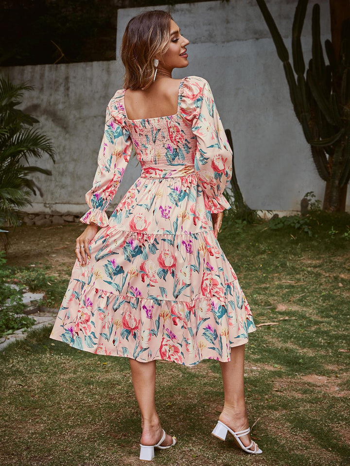 Damen Off-Shoulder Maxikleid mit floralem Print und Rüschendetails Drune