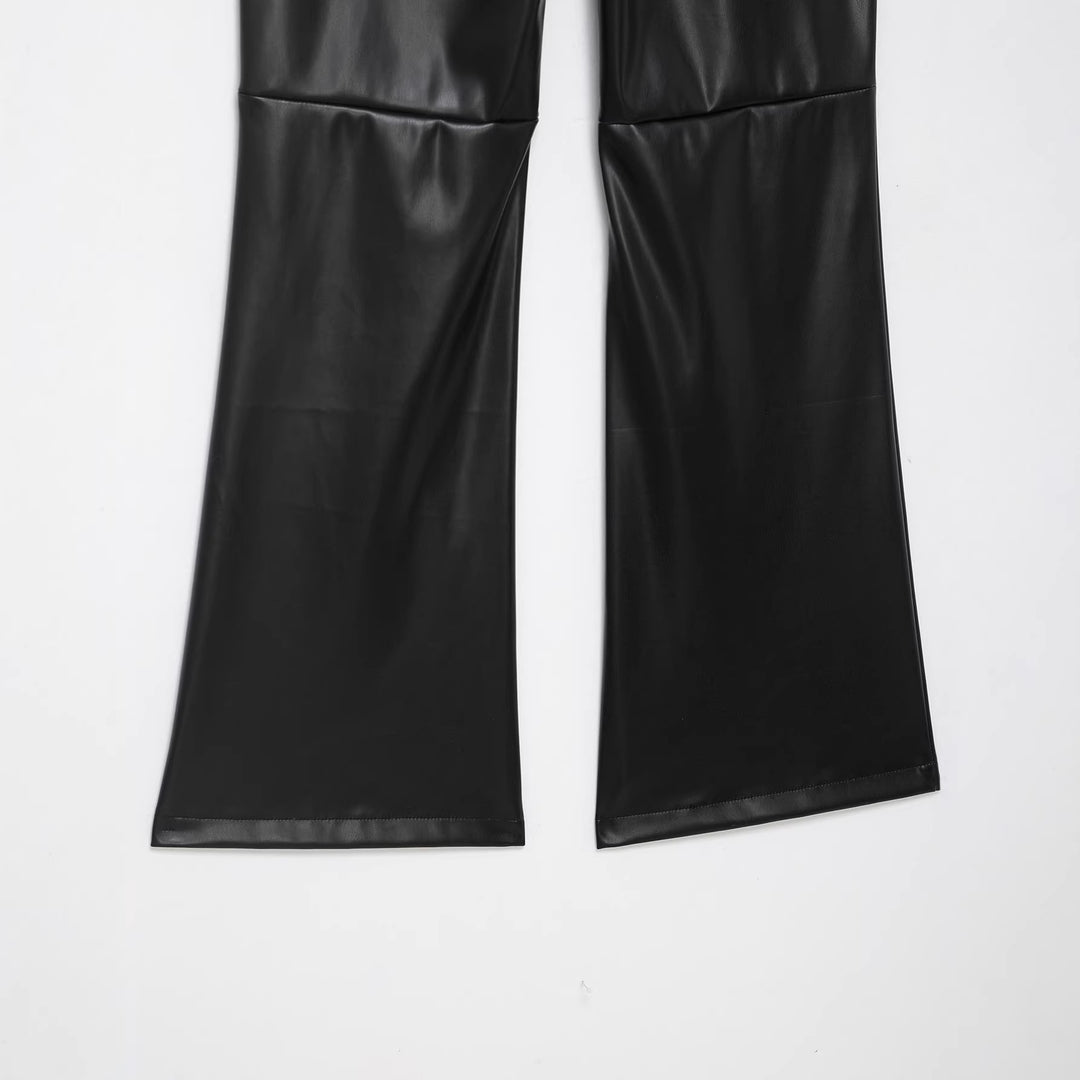 Damen hochgeschnittene ausgestellte Kunstlederhose mit Schnürungsdetail in der Taille Drune