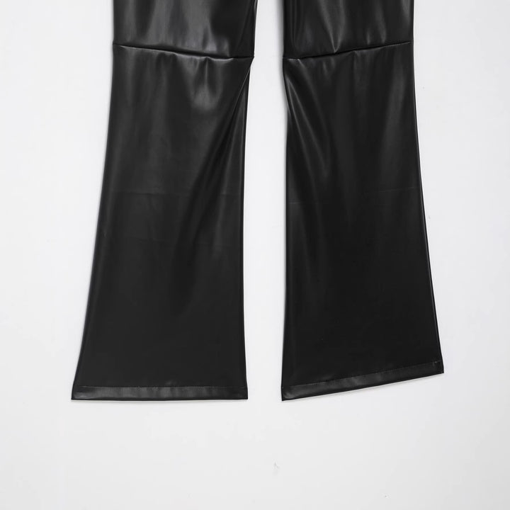 Damen hochgeschnittene ausgestellte Kunstlederhose mit Schnürungsdetail in der Taille Drune