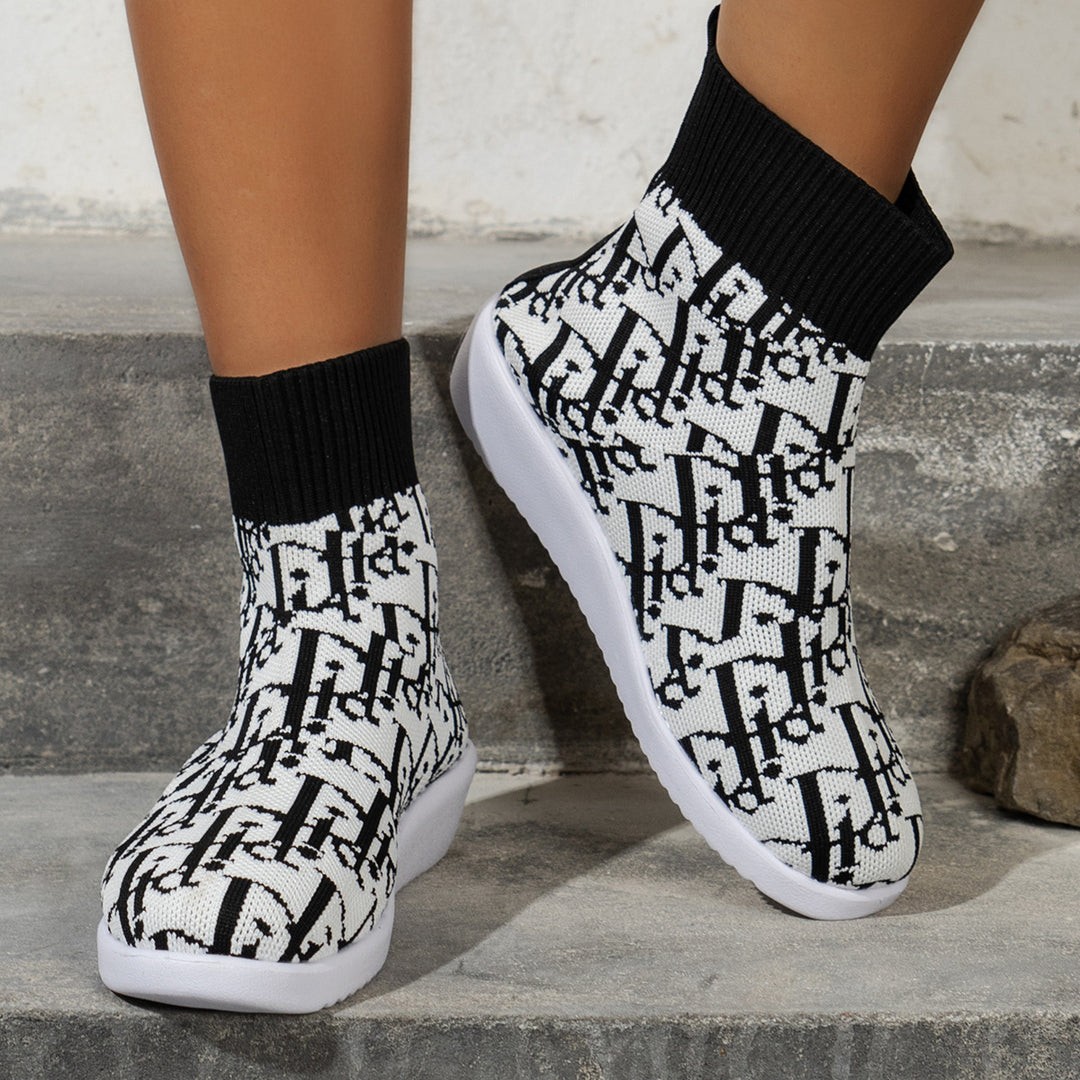 Damen modische Synthetik-Stiefel mit kreativem Muster und elastischem Obermaterial Drune