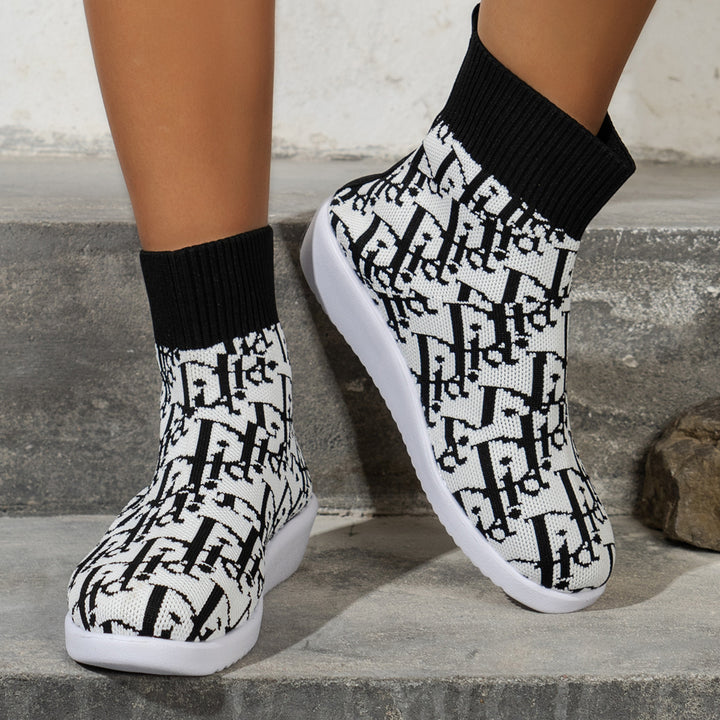 Damen modische Synthetik-Stiefel mit kreativem Muster und elastischem Obermaterial Drune