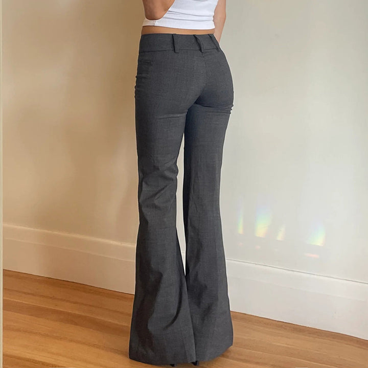 Damen Elegante Stretch‑Schlaghose mit hoher Taille, ausgestelltem Glockenbein und Bügelfalte Drune