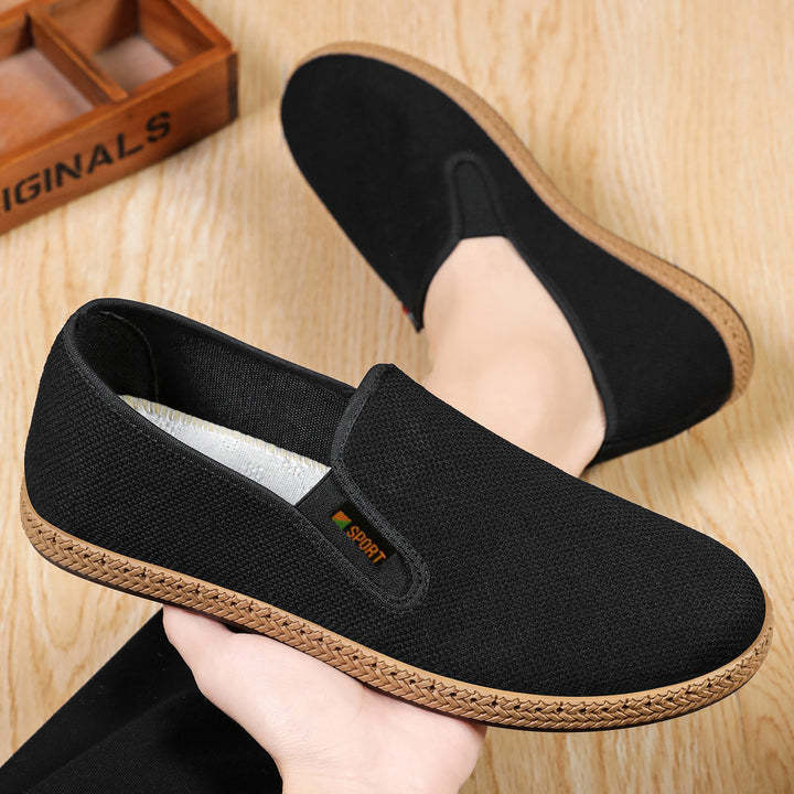 Herren nan leichter Slip-On Freizeitschuh aus atmungsaktivem Strick mit geflochtener Leichtsohle Drune