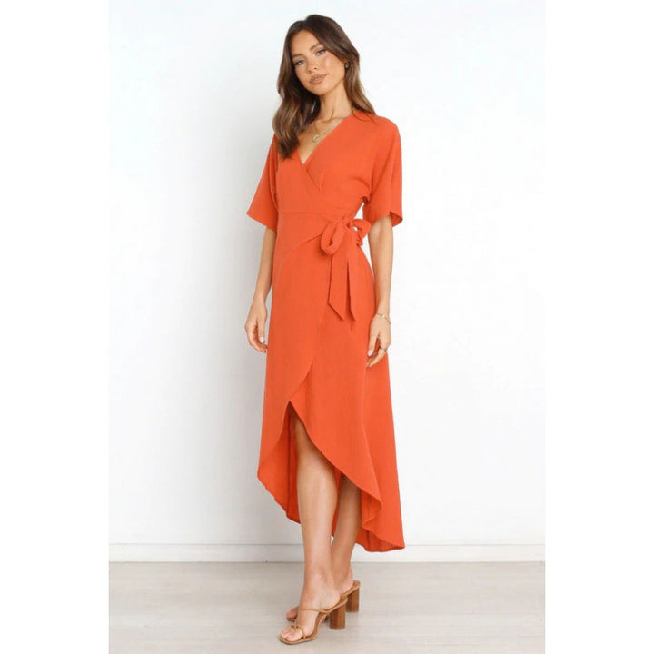 Damen Wickelkleid mit elegantem V-Ausschnitt und tailliertem Design Drune