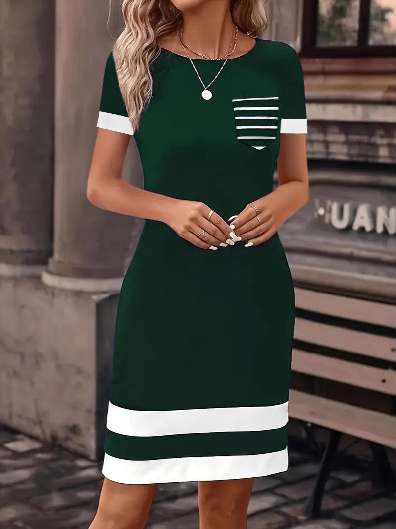Damen Freizeitkleid mit modischem Streifendesign und praktischer Brusttasche Drune