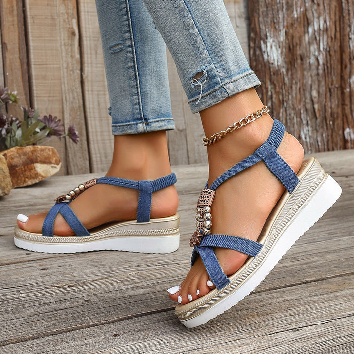 Damen Wedge-Sandalen mit dekorativem Perlen-Detail und hohem Komfort Drune