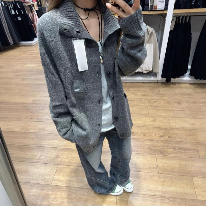 Damen Übergroße Strickjacke mit hohen Taschen Drune