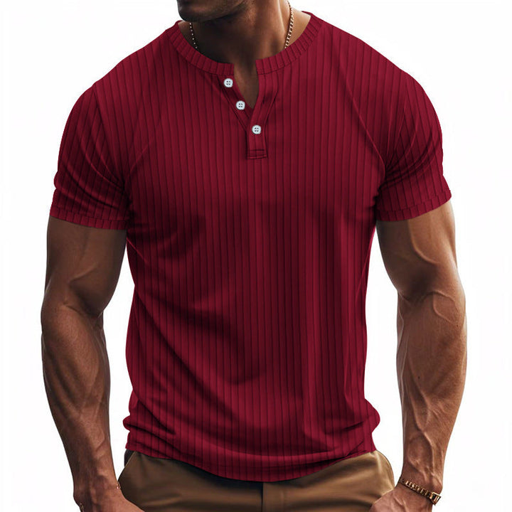 Herren Kurzarm Henley-Shirt mit Streifenmuster und praktischen Knöpfen Drune