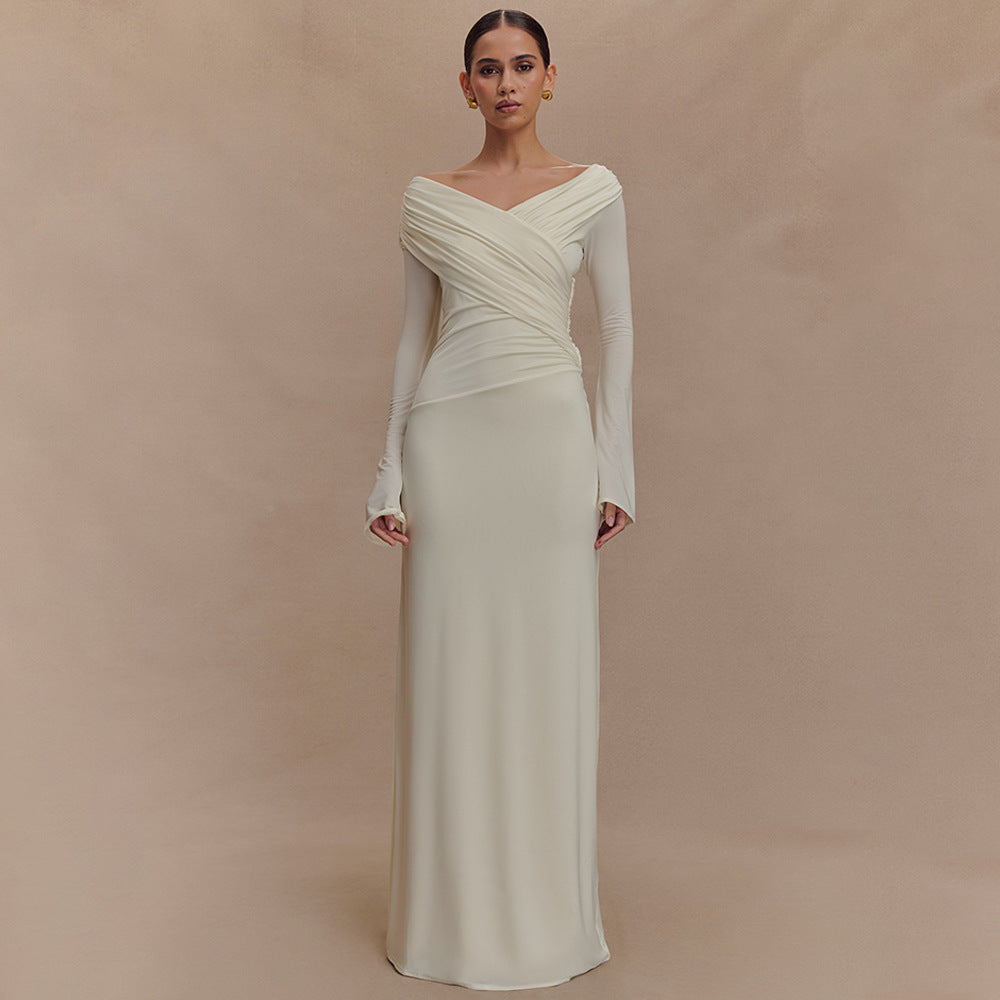 Damen elegantes Maxikleid mit off-shoulder Design und Wickeldetails Drune