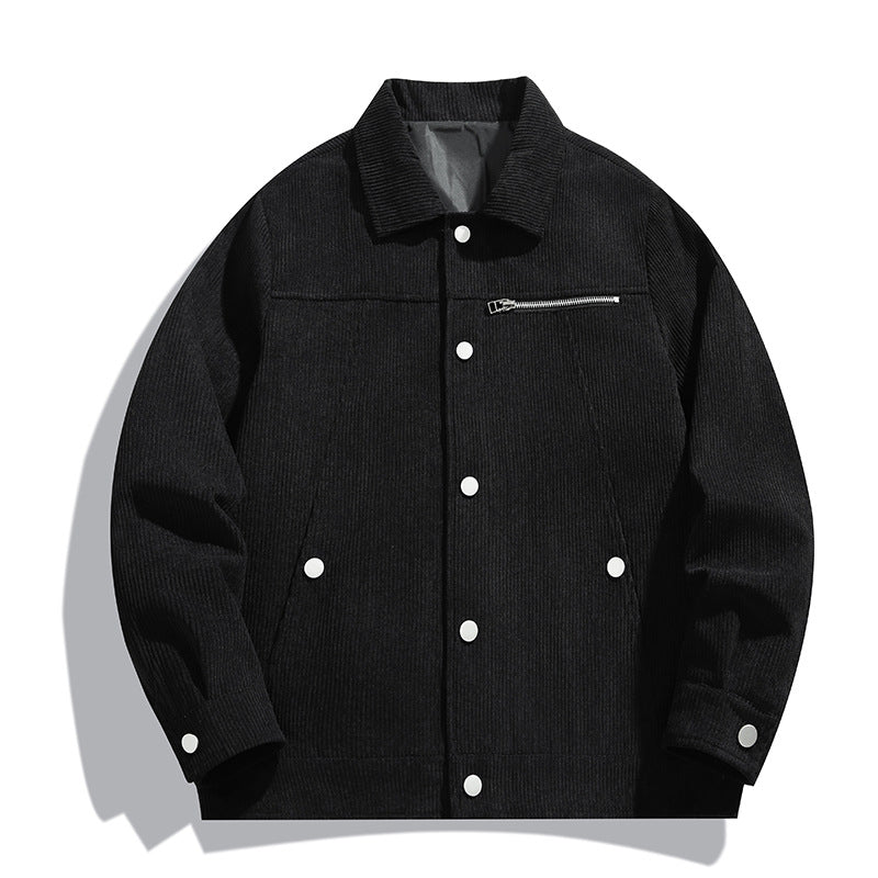 Herren Cord-Truckerjacke mit Reißverschluss-Brusttasche und Druckknopffront Drune