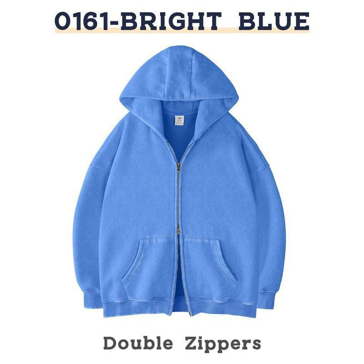 Unisex Oversized Kapuzenjacke mit Doppelreißverschluss und Kängurutaschen Drune