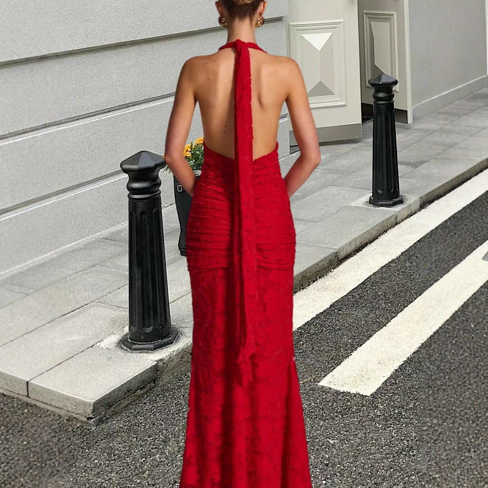 Damen Elegantes Maxikleid mit tiefem V-Ausschnitt und gerafftem Design Drune