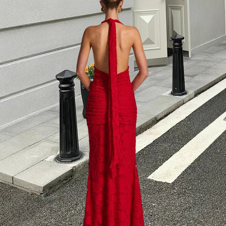 Damen Elegantes Maxikleid mit tiefem V-Ausschnitt und gerafftem Design Drune