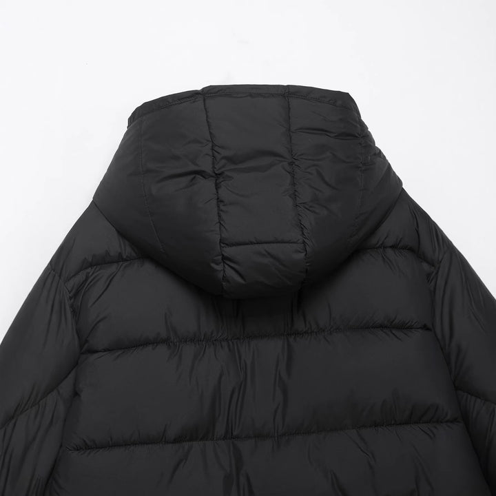 Damen Kurze boxy Funktionsjacke mit Kapuze, wattierter Isolierung und diagonalen Reißverschlusstaschen Drune