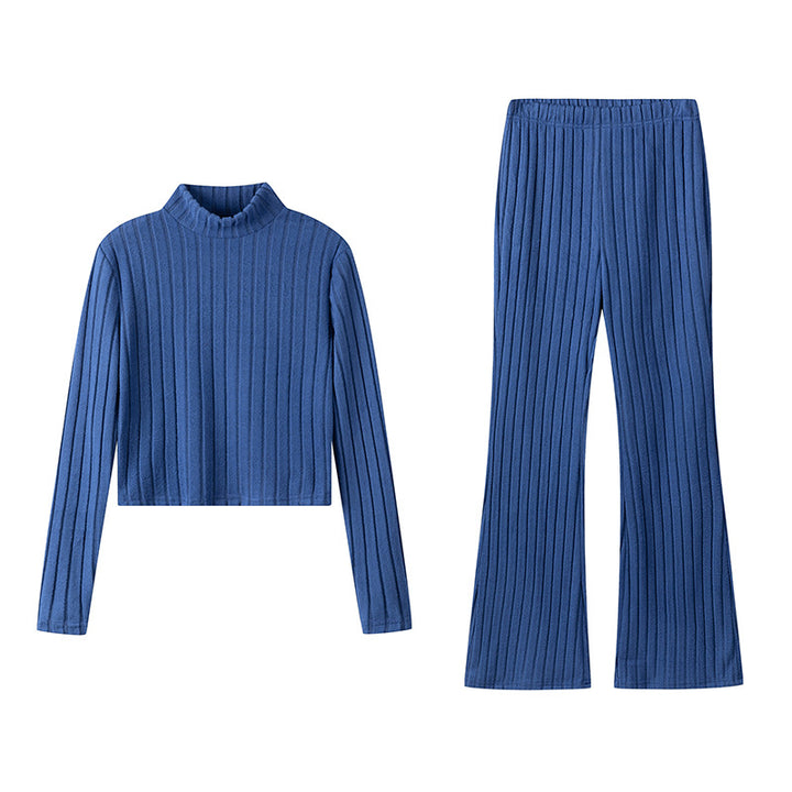 Damen Zweiteiliges Set mit hochgeschlossenem Pullover und ausgestellter Hose Drune