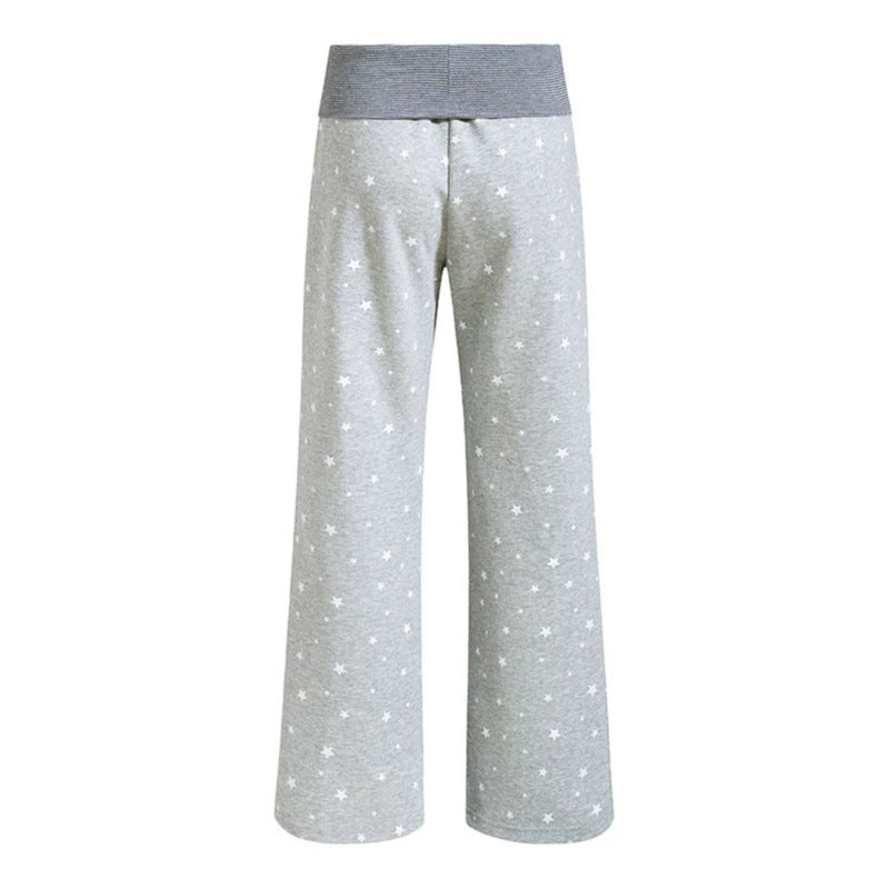 Damen Lounge-Hose mit weitem Bein, hohem Rippbund und Sternenprint Drune