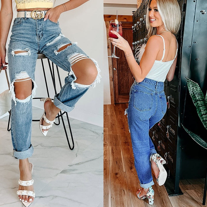 Damen Destroyed Mom-Jeans im lässigen Vintage-Look Drune