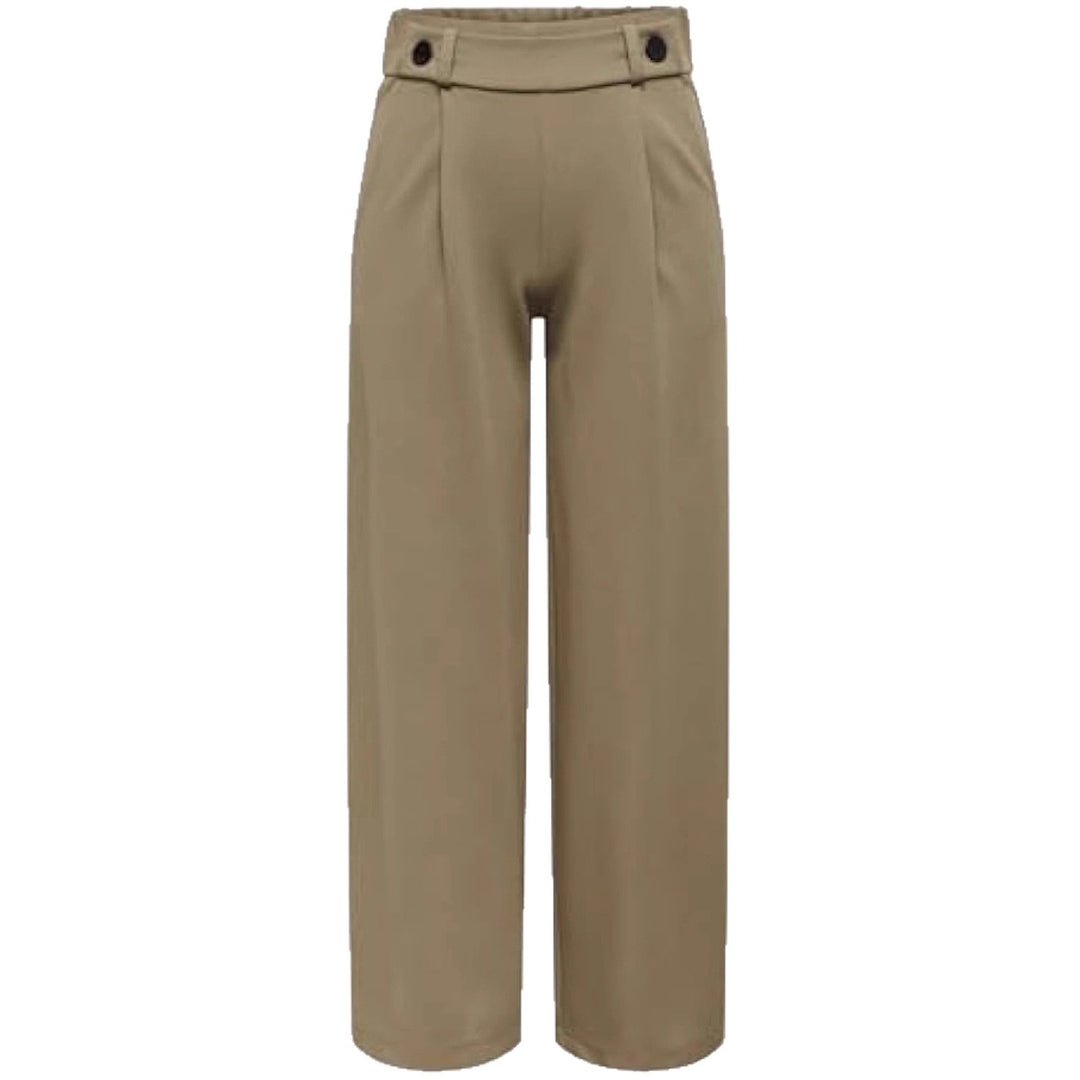 Damen High-Waist Culottehose mit Zierknopf-Bund und weitem Bein Drune