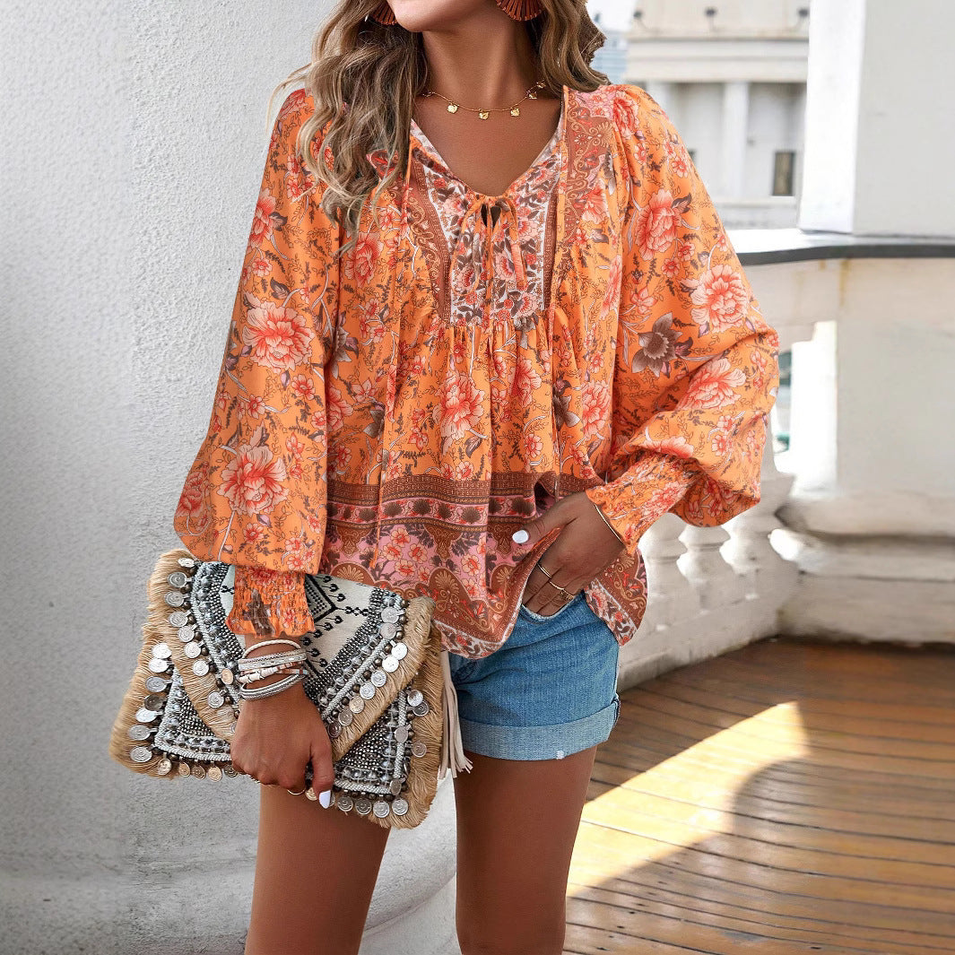 Damen Blusenshirt mit floralem Design und lässigem Schnitt Drune