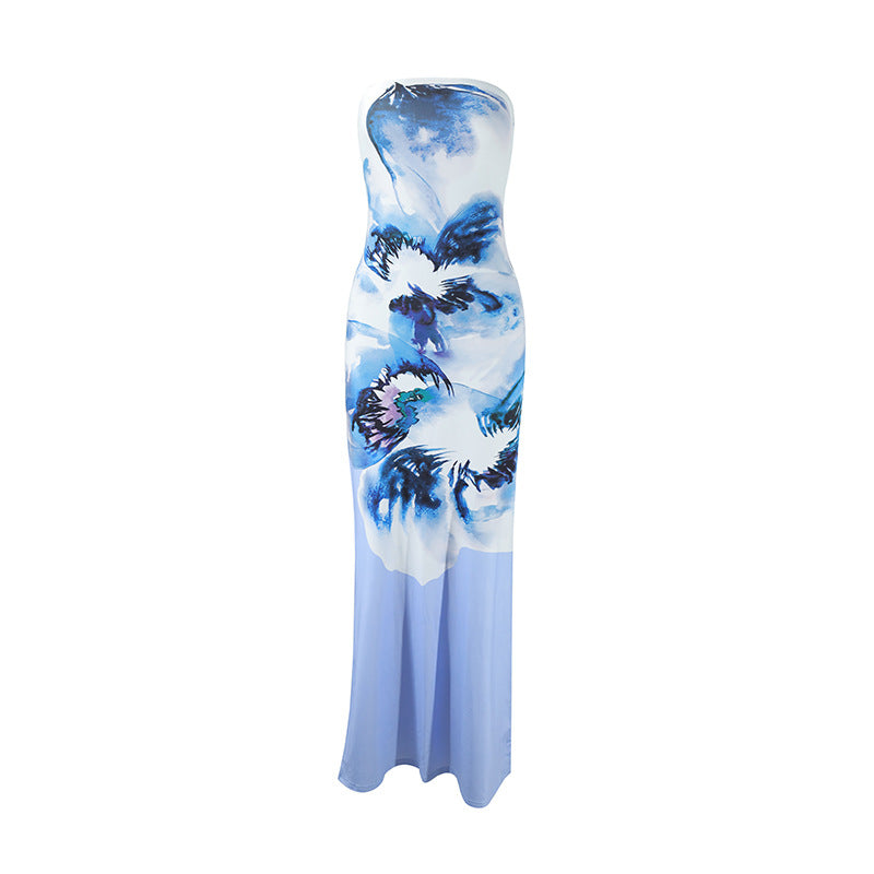 Damen strapaziertes Maxikleid mit stilvollen Blumenmotiven Drune