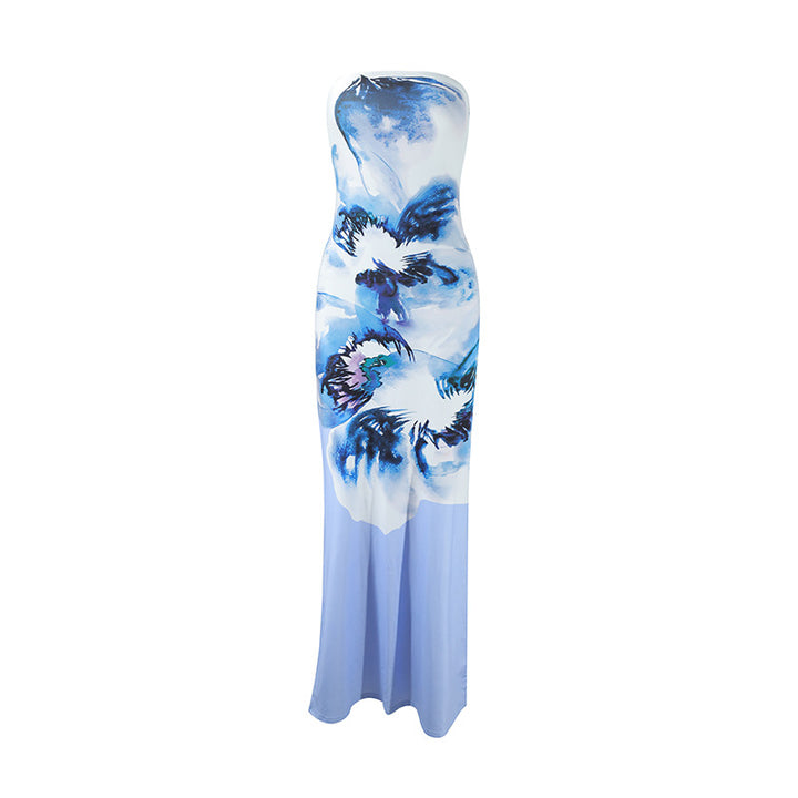 Damen strapaziertes Maxikleid mit stilvollen Blumenmotiven Drune
