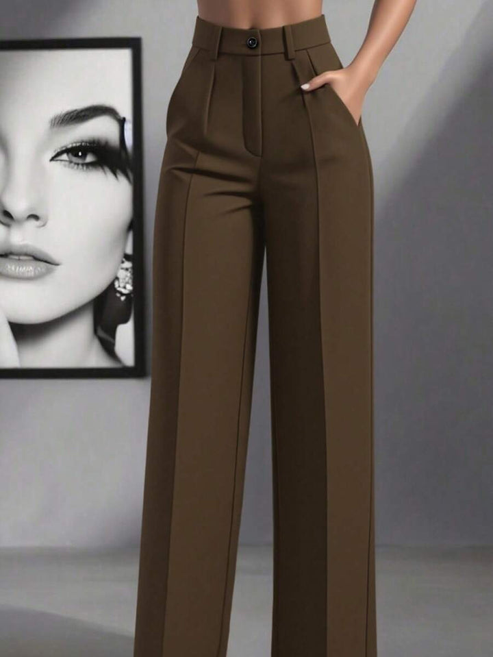 Damen Hochtaillierte Palazzo-Stretchhose mit Bügelfalte und Eingrifftaschen Drune