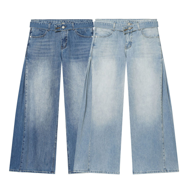 Damen nan weite zerrissene Jeans mit hoher Taille und Bindeband Drune