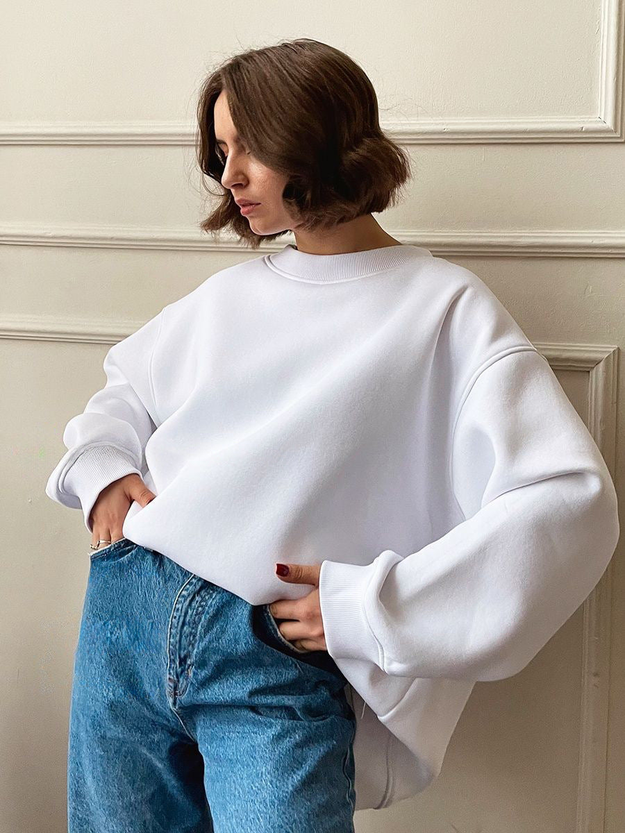 Damen Oversized Sweatshirt mit dropped Shoulder und weichem Fleece-Waren Drune