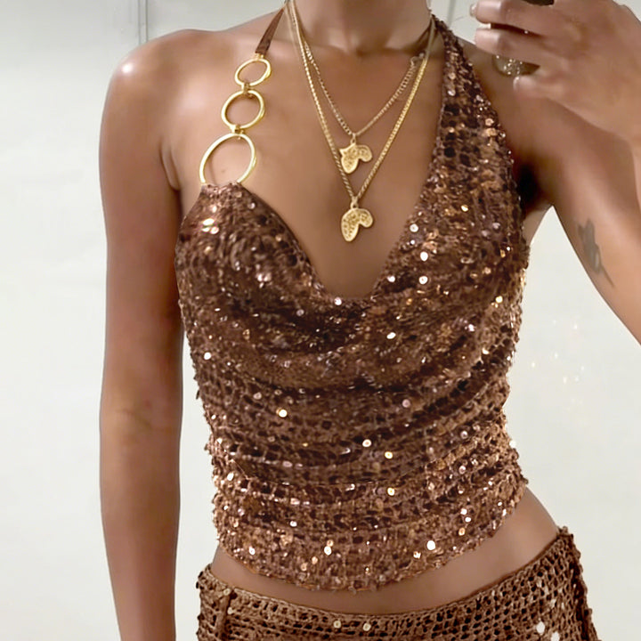 Damen Glamouröses Haltertop mit schimmernden Details Drune