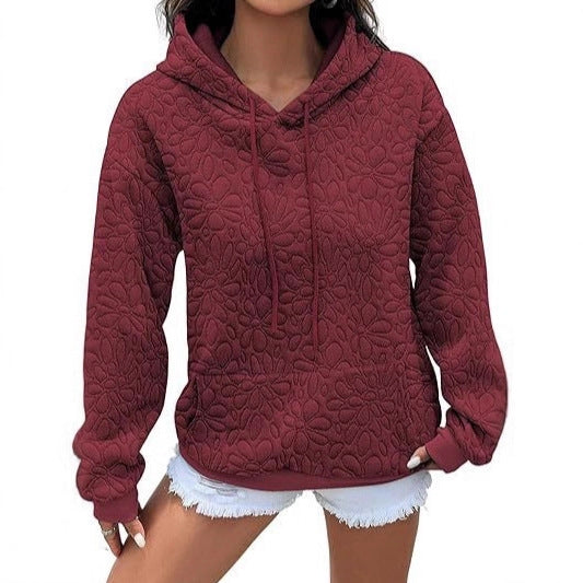 Damen Gestepptes Kapuzen-Sweatshirt mit floralem Steppmuster und Kängurutasche Drune