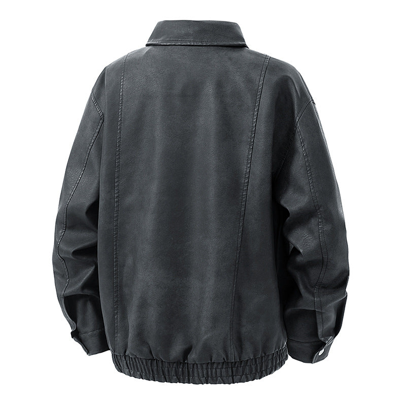 Herren legerer Lederblouson mit Reißverschluss und elastischem Saum Drune