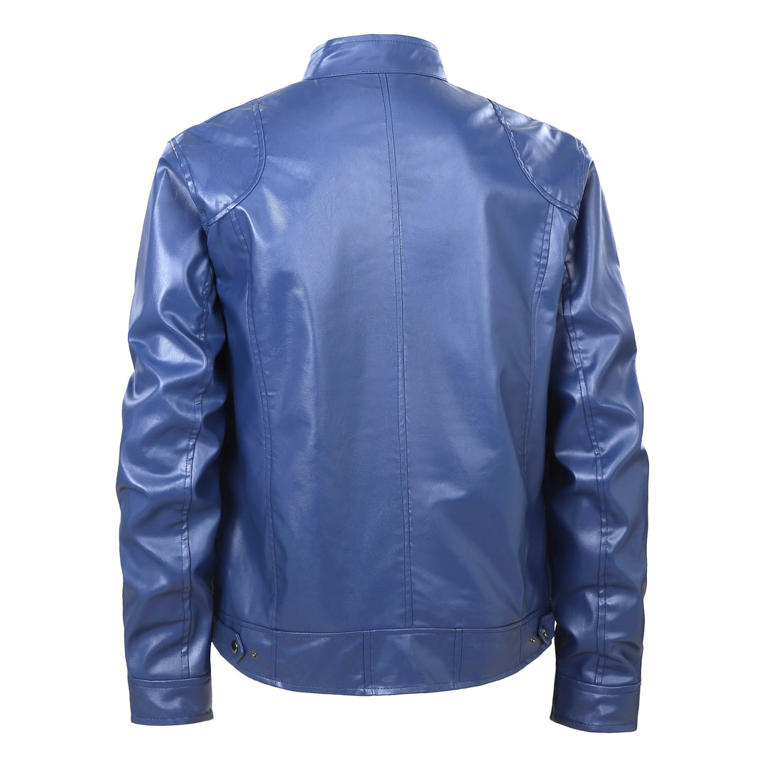 Herren Slim-Fit Lederjacke im Bikerstil mit Stehkragen, Reißverschlusstaschen und weichem Lammnappa Drune