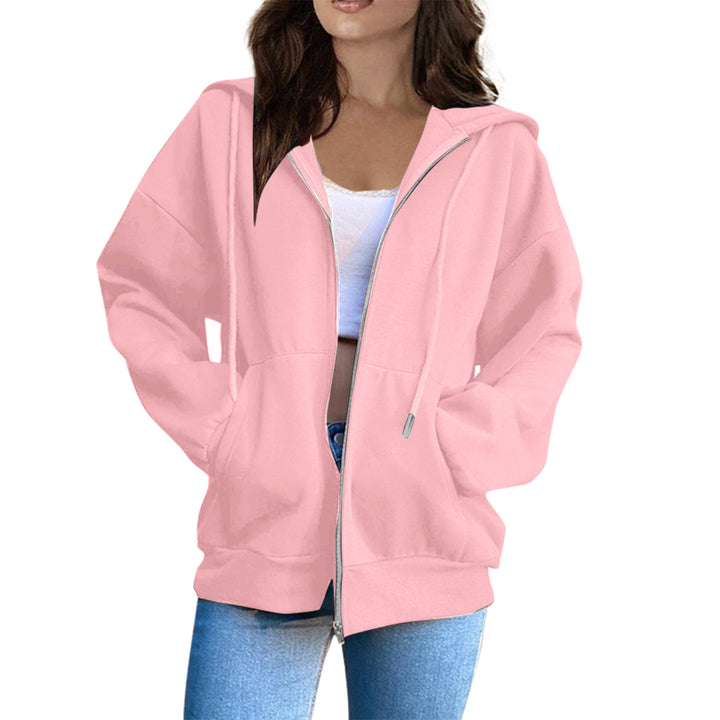 Damen nan lässige Kapuzenjacke mit durchgehendem Reißverschluss, Kängurutaschen und voluminösen Raglanärmeln Drune