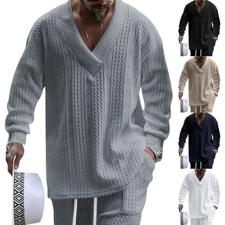 Herren Luxus Strickpullover mit V-Ausschnitt und modernen Zopfmustern Drune