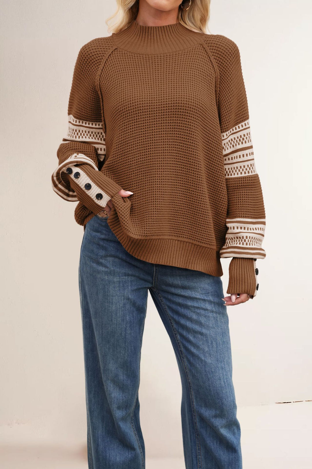 Damen Strickpullover mit modernem Strukturdesign und Knopfdetails Drune
