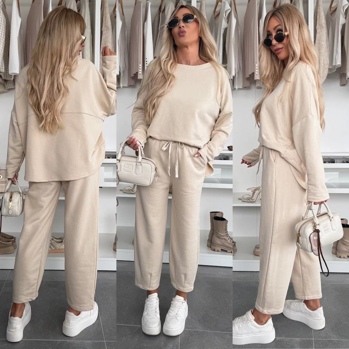 Damen lässiges Jogginganzug-Set mit verstellbarem Bund Drune