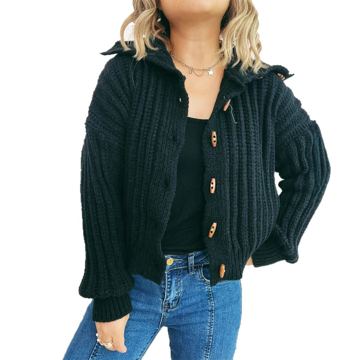 Damen modischer Strickcardigan mit Knopfdetails und Kapuze Drune