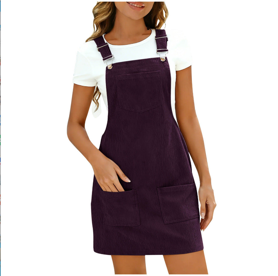 Damen Latzkleid aus hochwertigem Cordmaterial mit praktischen Taschen Drune