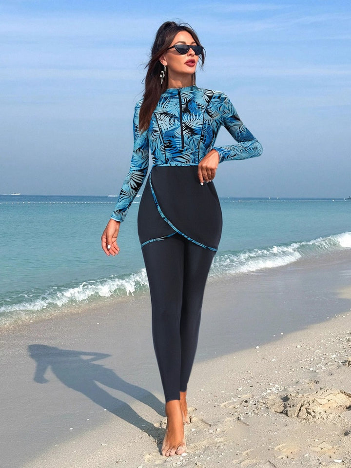 Damen Eleganter Surfanzug mit langem Arm und Wickelrock Drune